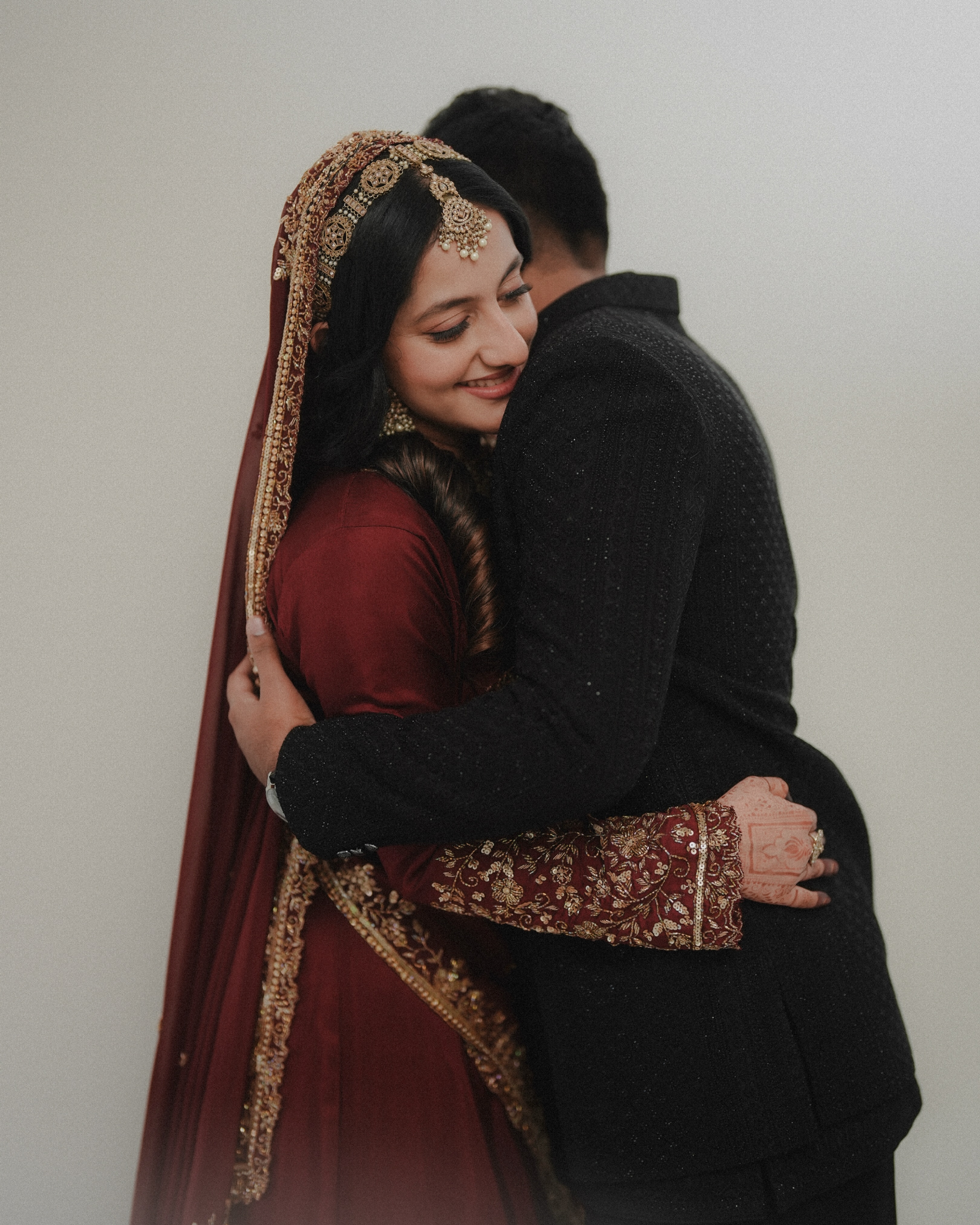 Wedding couple embracing
